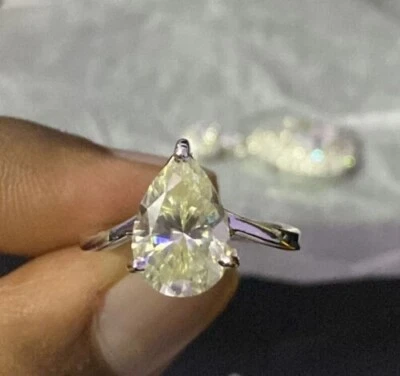 4 Ct Pear Shape Off White Treated Diamond Ring Certified ! Anniversary Gift - Image 1 of 4