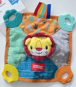 Nuby Lion Plush Teether Teething Blankie Squeaker Colorful 3+ Months BPA Free - Picture 1 of 5