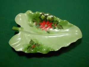 Vintage Lefton Leaf Shaped Candy Dish Pointsettia Limited Edition - Picture 1 of 5