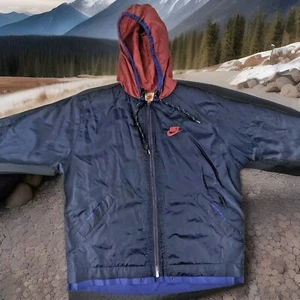 Nike Windbreaker Jacket Hooded Blue M Medium Youth 10-12 Vintage '90s Longsleeve - Picture 1 of 23