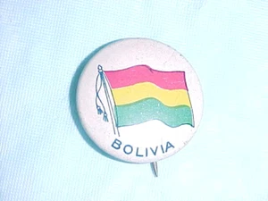 VINTAGE PIN BACK BUTTON WITH HISTORICAL CIVIL FLAG OF BOLIVIA - Picture 1 of 3