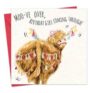 Biglietto Compleanno Divertente Highland Cow - Biglietto Buon Compleanno Donna Sua Amica Femmina - Foto 1 di 7