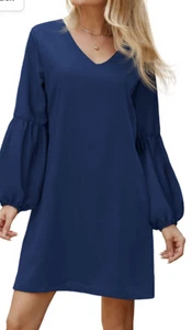 BELONGSCI Women's 2023 Summer Tunic V Neck Flowy Swing Shift Dress Size Small - Picture 1 of 7