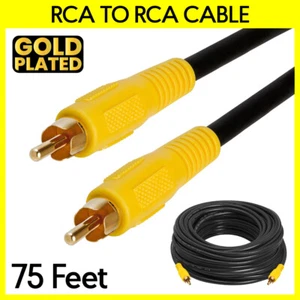 RCA Cable 75 Feet Single RCA Subwoofer Cable Composite Video Audio Soundbar Cord - Picture 1 of 3