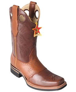 Botas de Vaquero de Rodeo Occidentales Los Altos MARRONES Puntera Cuadrada Cuero Genuino Ancho D - Imagen 1 de 2