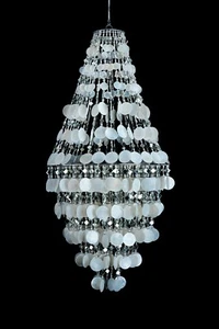 CAPIZ SHELL PENDANT CHANDELIER HANGING LIGHT NATURAL WHITE - Picture 1 of 6
