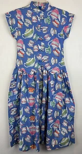 Vintage Kleid Damen 10 Cottage Core Cary Drop Waist USA blau Y2K 80er Baumwolle lesen - Bild 1 von 9