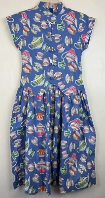 Vtg Dress Womens 10 Cottage Core Cary Drop Waist USA Blue Y2K 80s Cotton Read - Image 1 of 4