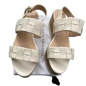 Neu Veronica Beard Wendi Plateau Sandale Gr. 10 geflochtenes Leder neutral - Bild 1 von 11