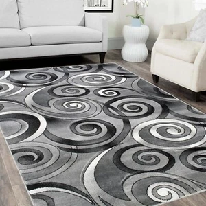 Spiral/Swirls Modern Contemporary Hand Carved Area Rug-Silver/Gray/Black - Picture 1 of 28