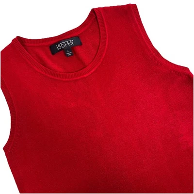 Chaleco Suéter Kasper Sin Mangas Para Mujer L Rojo Borde Tejido Fiesta de Vacaciones Foto 1 de 4