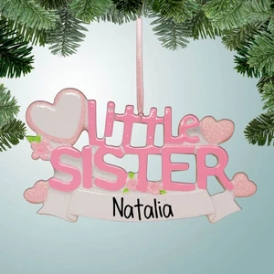 Personalized Little Sister with Hearts Christmas Ornament - New Baby - Picture 1 of 1