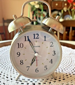 Sharp Twin Bell Quartz Alarm Clock,SPC800, Brushed Silver, Very Good Cond. - Picture 1 of 8