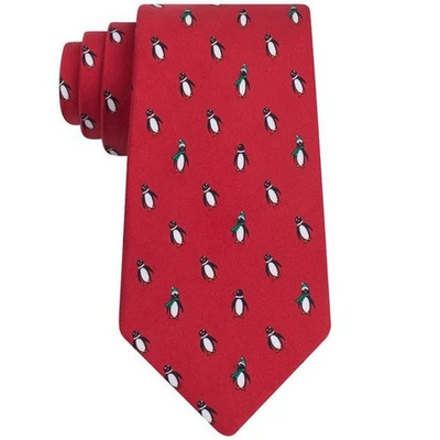 Corbata de seda clásica Tommy Hilfiger Holiday estampado de pingüino roja precio de venta sugerido por el fabricante 65 USD nueva con etiquetas Foto 1 de 4