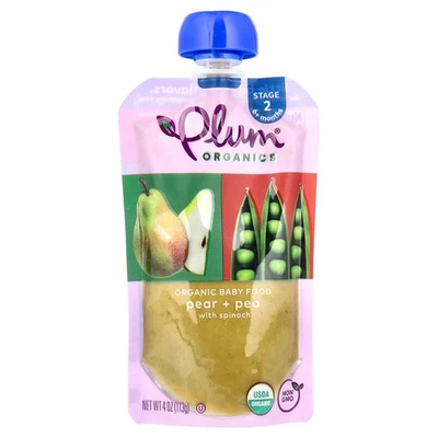 Organic Baby Food, 6+ Months, Pear + Pea With Spinach, 4 oz (113 g) - Image 1 of 2