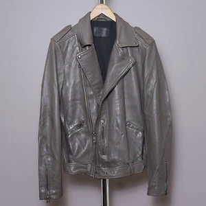 ALL SAINTS Leather Jacket MEDIUM Mens Grey Biker Bomber Celebrity Grail Kahawa - Picture 1 of 21