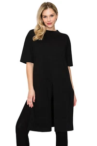 theandgray Women's Long Loose Fit Short Sleeve Cotton Tunic Tops for Leggings - Picture 1 of 24