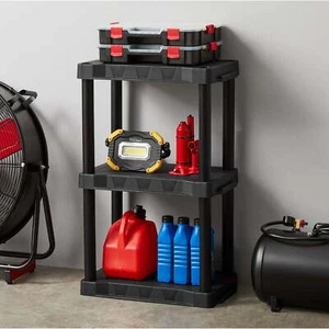 3 Shelf Plastic Shelving Unit Garage Shelves Rack, Black 12" x 20.07" x 32" US - Picture 1 of 4