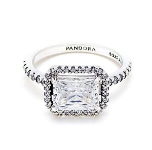 NEW 100% Authentic PANDORA 925 Silver Rectangular Sparkling Halo Ring 192391C01