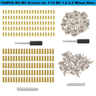 100pcs M2 M3 Screws w/ Tool for 1/10 RC Crawler Axial SCX10 1.9" 2.2" Wheel Rims - Image 1 of 4