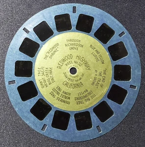 Carrete Redwood Highway California Sawyer's Gold Foil Center Blue View-Master 112 - Imagen 1 de 4