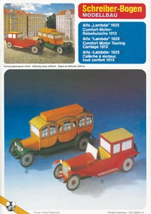 Paper Model Car Alfa Lambda 1925 Vintage Cars x2 Set 1:50 Schreiber-Bogen - Picture 1 of 4