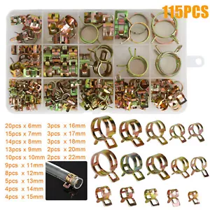 115PCS 6-22mm Hose Clamps Assortment Kit Steel Spring Clip Water Fuel Tube Air - Picture 1 of 9