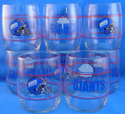 Vintage NFL Football New York Giants 3-3/4” Rocks Cocktail Glass, NEW Cover