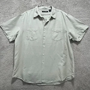 John Henry Shirt Men's 2XL Green Button Up Collar Front Pockets Round Hem Ramie - Picture 1 of 13