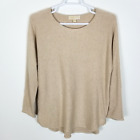 Michael Kors Women Zip Side Pullover Sweater Size L Oatmeal Crew Neck Cotton
