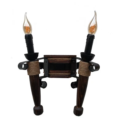 Aplique de madera de madera natural, Lámpara de pared rústica de granja, Aplique de pared restauran Foto 1 de 4