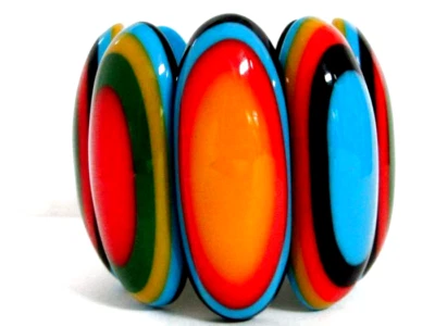 Pulsera elástica RUNWAY ENORME multicolor de resina ojo de buey a rayas hecha a mano GRUESA Foto 1 de 4