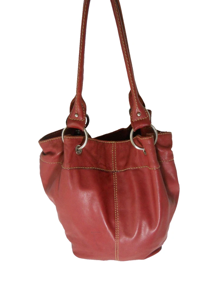 Bolso de Mano Tignanello Cuero Rojo Oscuro Grande Amplio Tres Compartimentos Foto 1 de 4