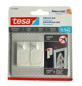 Tesa Powerstrips Adhesive Nail Picture Hooks Holds Up 0.5KG Sticky Wall VAT Incl - Picture 1 of 3