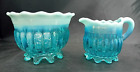 Antique Davidson Blue Pearline Glass Lady Caroline Cream Jug & Sugar Bowl c.1900