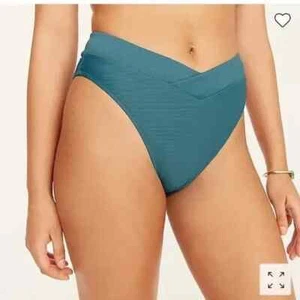 NWT J. Crew Teal Ribbed Cross Front Cheeky Bikini Swim Bathing Suit Bottom 2X - Picture 1 of 10