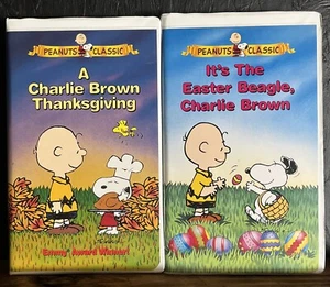 Classic Peanuts VHS Lot ~ Charlie Brown Thanksgiving & It’s The Easter Beagle - Picture 1 of 5