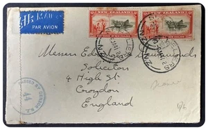 NZ - 1940 - Centennial of NZ - 9d on cover - Passed by wartime censor - Bild 1 von 2