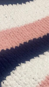 Blanket- Pink, White, Navy Chunky Knit - Picture 1 of 2