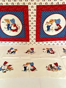 VTG SunBonnet Sue & Sam Quilt Square Fabric VIP Cranston Panels + X Stitch Lot - Picture 1 of 15
