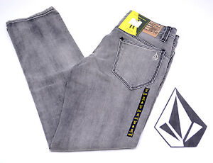 VOLCOM STONE BOYS YOUTH RISER Slim Tapered Denim Jeans Stretch Pants Gray NEW