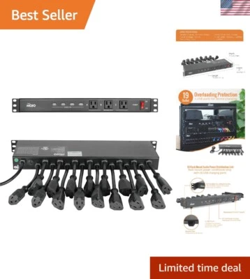 1U Rack Mount PDU Power Strip 19 Outlets USB Circuit Breaker for Server Cabinet - Image 1 of 4