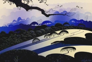 Eyvind Earle "Morning Mist" 1987 Nature Hand signed Magic Realism Serigraph - Picture 1 of 7