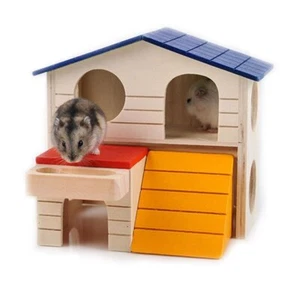 Pet Small Animal Hideout Hamster House Deluxe Two Layers Wooden Hut Play Toys... - Picture 1 of 6