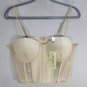 Say What SOLID COLOR UNDERWIRE BUSTIER CROP TOP Nude Chain Strap Mesh Sz XL NWT - Picture 1 of 7