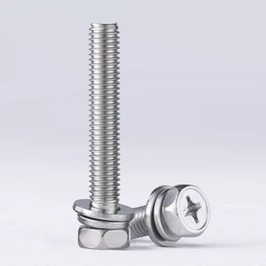 M6 M8 M10 PHILLIPS HEX HEAD SCREWS WITH FLAT & SPRING WASHERS A2 STAINLESS STEEL - Picture 1 of 5