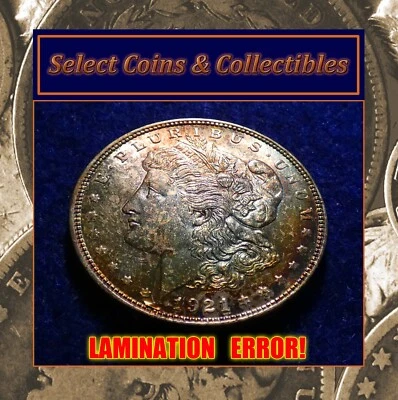 1921-P Rainbow Toned Multi-Color Morgan Dollar w/ Obverse Lamination Error #2066 - Image 1 of 4