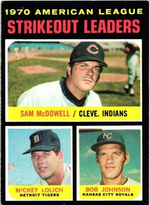 1971 Topps AL Strikeout Ldrs - Sam McDowell  Mickey Lolich  Bob Johnson (#71) - Image 1 of 2