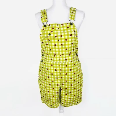 Shortalls femininos Duluth Trading XS joaninha estampa novidade verde xadrez Gingham - Imagem 1 de 4