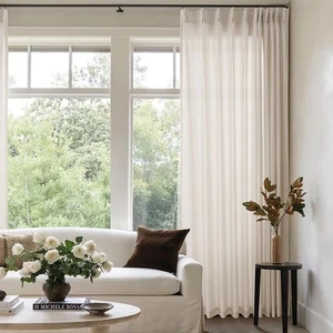 Extra Wide Sheer Linen Curtain 90 Inches Long 72 Inch Wide Pinch Pleated Drap... - Picture 1 of 8